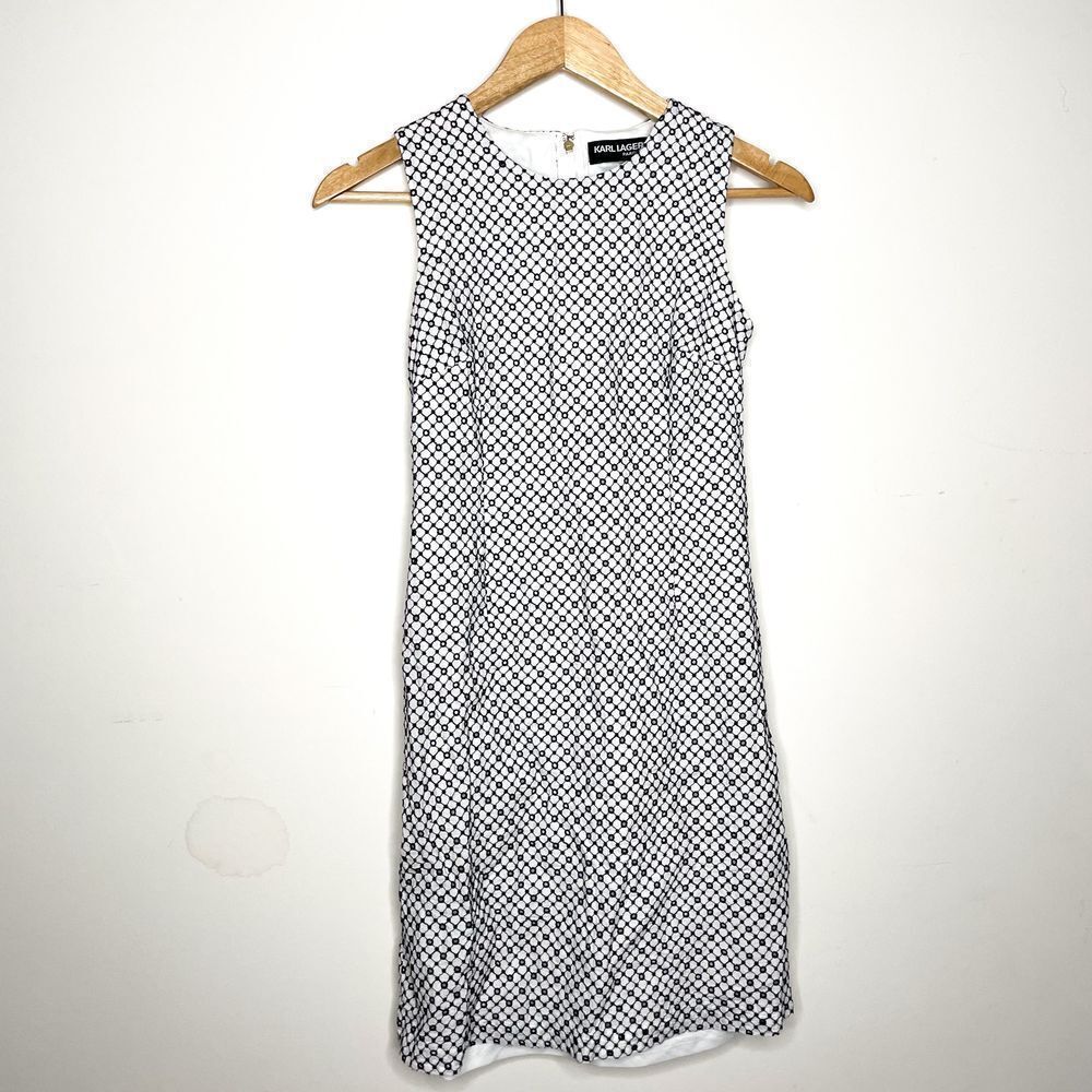 Karl Lagerfeld White With Black Embroidery Eyelet Dress size 0/2